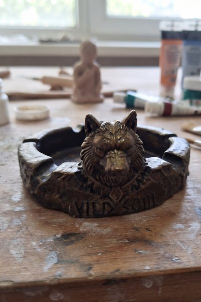 SOUL AND HEAT Bronze,Wolf, Ashtray,Handmade Object, Gold Decorative Ashtray, Design Ashtray, Gift Object, Men's Gift, Office Decoration, Father's Day Special, Gift for Wife, Gift for Lover, Car Ashtray