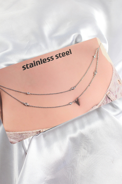 ARMÜZ 316L Steel Zircon Stone Drop Model Silver Color Belly Waist Chain