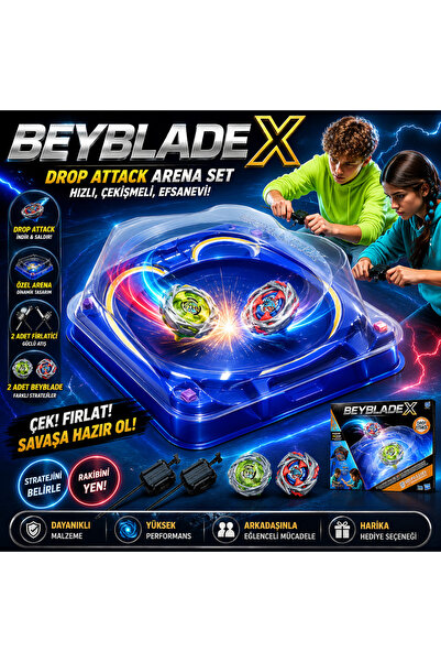 Cici Oyuncak Beyblade X Drop Attack Arena Seti 2 Adet Topaç ve 2 Fırlatıcı Öz...