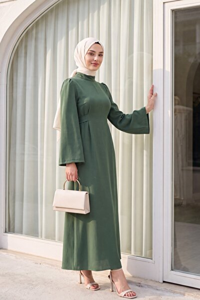 Modamorfo Hakim Collar Belted Dress -Khaki