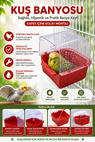 Petshop Kapaklı Kuş Banyoluğu – Kafes İçi Askılı Şeffaf Kuş Banyo Kabı | Muha...