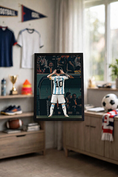 Halura Lionel Messi Goat Desenli Ahşap Görünümlü Çerçeve | 15x21, 21x30, 30x4...