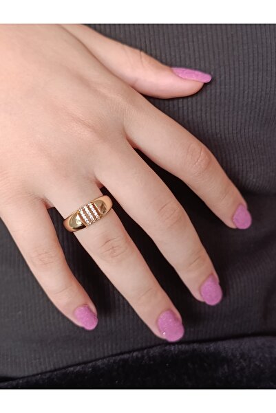 XUPING JEWELRY XUPING, ZİRKON TAŞLI, GOLD AYNA GÖRÜNÜMLÜ ÇELİK YÜZÜK