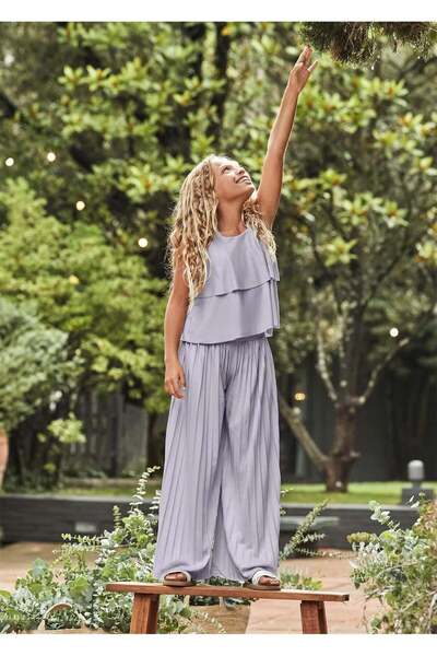 MAYORAL Girl's Pleated Top and Wide-Leg Pants 2-Piece Set 8-18 Years Old Smoked
