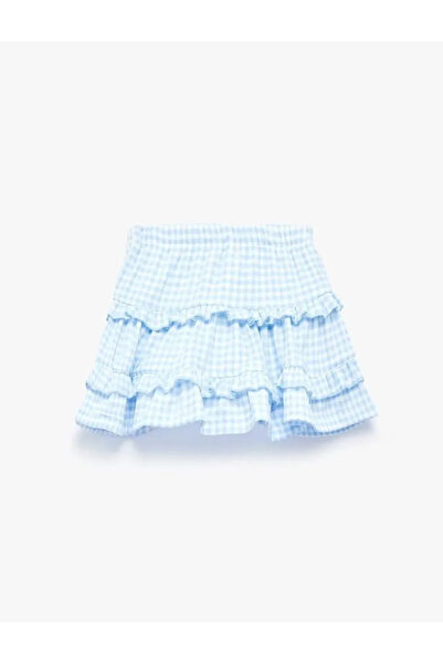 Koton Ruffle Detailed Elastic Waist Gingham Short Skirt