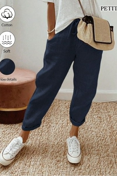 COOL TARZ Women's Linen Blend Elastic Waist Lace-Up Comfortable Fit Pants