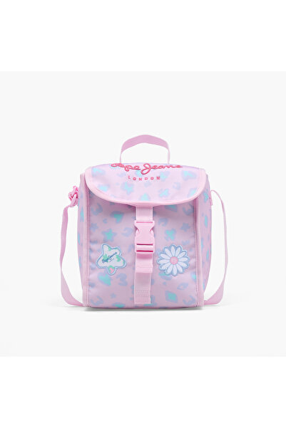 Pepe Jeans Printed Lunch Bag for Girls 8-13 Years with Buckle Closure