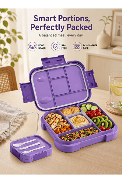 Yoawllty Anti-Scratch Purple Dual Layer Airtight Stainless Steel Lunch Contai...