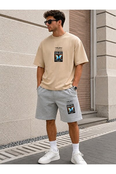 orwen life est. 2022 Unisex Oversize Printed T-Shirt Gray Shorts 2-Piece Set ...