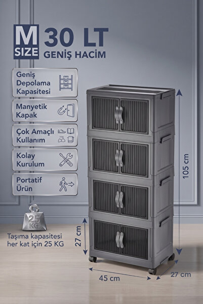 EVLE Katlanabilir 4 Katlı "Medium" 30 LT Tekerlekli Manyetik Kapaklı Portatif...