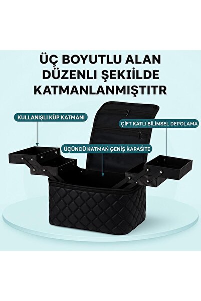 Croc KC03 Profesyonel Siyah Katlı Makyaj Çantası | Büyük Kapasiteli Makyaj, L...