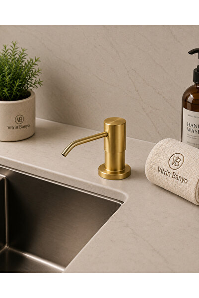 vb vitrinbanyo ANKASTRE SIVI SABUNLUK MAT GOLD MUTFAK EVİYE VE BANYO LAVABO U...