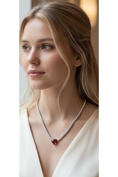 Valmont Brand Red Heart Stone Tennis Necklace – Sparkling and Stylish Design