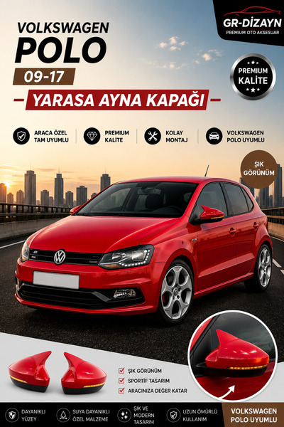 GR-Dizayn VOLKSWAGEN POLO 2009-2017 ARACA ÖZEL BOYALI YARASA AYNA KAPAĞI A+ (...