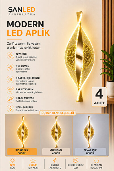 ŞANLED Decorative 12W Indoor Bronze Case 3 Color Light Modern Wall Sconce Ele...