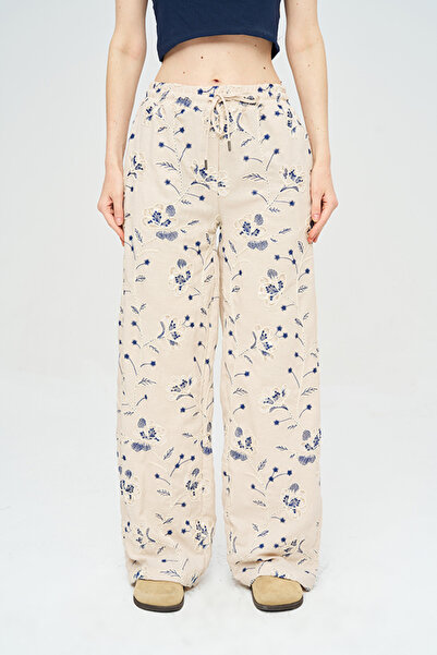 Orfeo Negro Women's Floral and Leaf Embroidered Sequined Palazzo Trousers