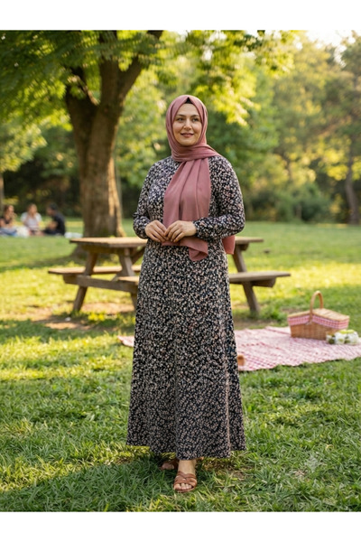 Trktn Büyük Beden Anne Viskon Çiçekli Günlük Tesettür Elbise-