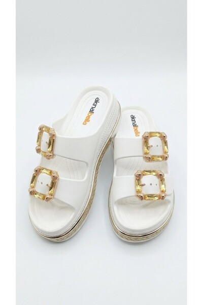 AkınalBella Women's Double Buckle Eva Lightweight Soft Thick Sole Stone Slipp...