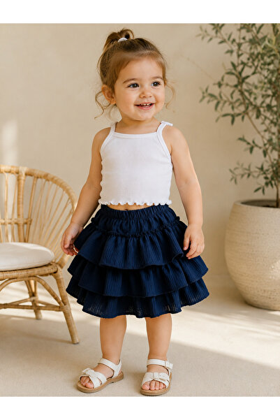BAHNUR Girl's and Baby's Navy Blue and White Combination Set Ribbed Camisole ...