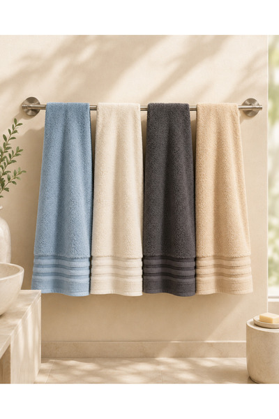 AlanTeks 4 Pieces of Colorful Striped 50X90 cm Cotton Soft Absorbent Bath Han...