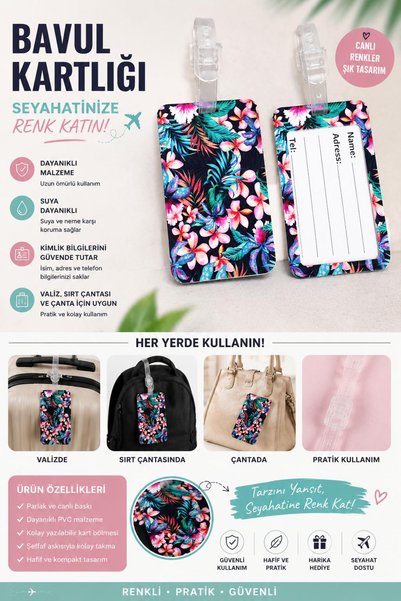 Hediyebum Çiçek Temalı Valiz çanta Bagaj Kartlığı