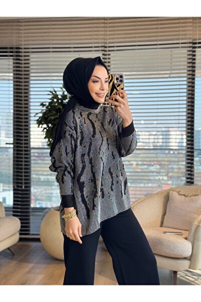 Generic Brand 44219 Glittery Knitwear Tunic Black