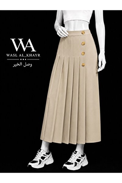 WASL ALKHAIR تنورة نسائية بكسرات جانبية وأزرار أمامية – خصر مرتفع – طول 41 سم...