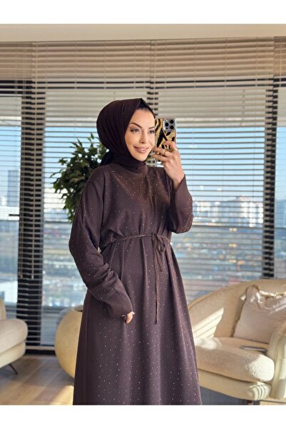 ALANURMODA 25196 Stone Detailed Knitwear Dress Brown