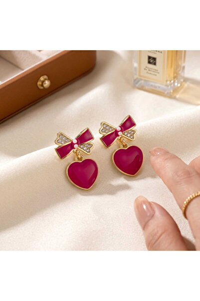 HOBİSY GIFT SHOP Bowknot Heart Steel Earrings |   Anti-Tarnish Gold Plated Cl...