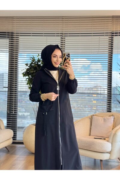 armine giyim 26YT801 حقيبة جيب وغطاء رأس بتفاصيل شبكية باللون الأسود