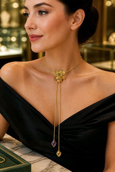Monalisa Home Luxurious Zircon Stone Figured Showy Flower Necklace