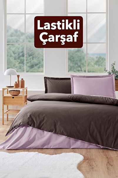 Özdilek Double Bed - Elastic Sheets - Duvet Cover Set - Mink Plum 100% Cotton