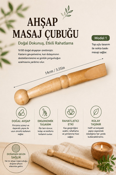 Metanoyaco Ahşap Masaj Çubuğu