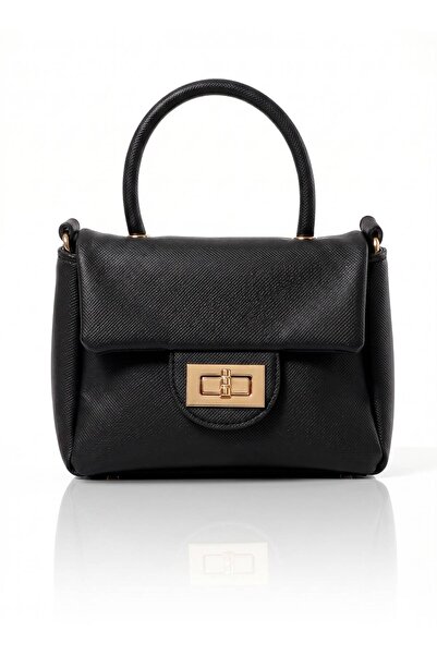 CELESTIAL COLLECTION Black Lacost Leather and Lined Hand and Shoulder Bag wit...
