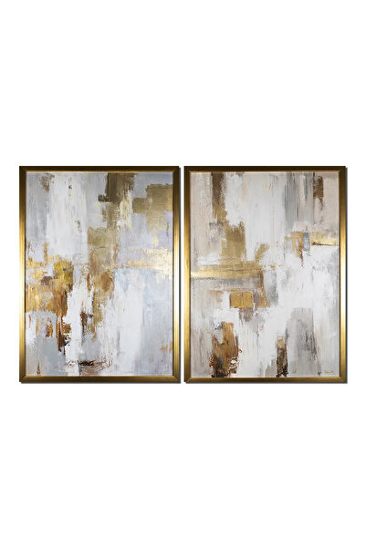 artnova Комплект от 2 абстрактни картини (горна и долна част), със златна ръч...