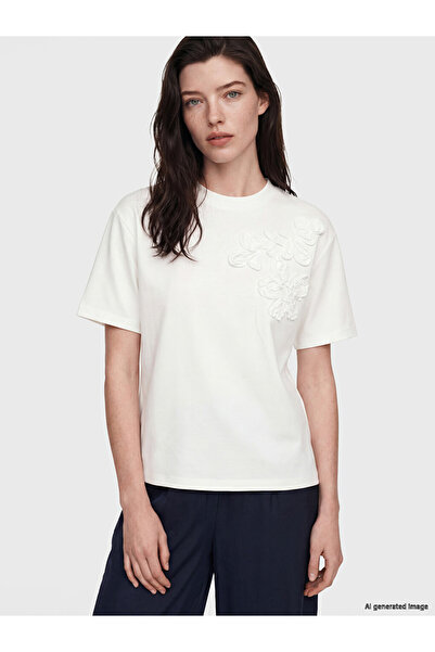 LC Waikiki White Soft Touch Blouse with Floral Appliqué