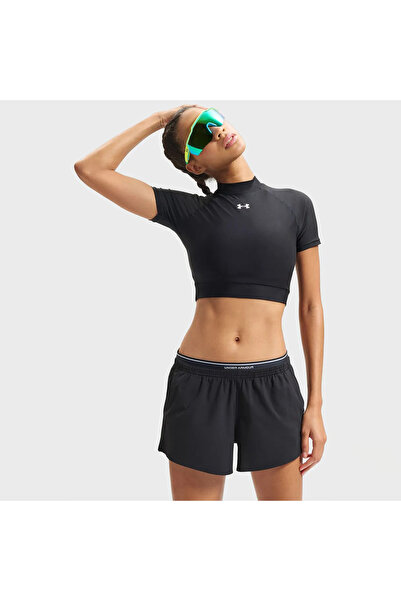 Under Armour HeatGear Crop Mock Γυναικείο Μαύρο Μπλουζάκι Πόλο με Γιακά