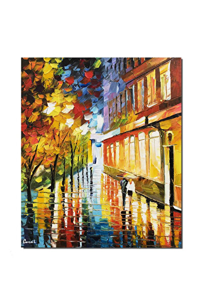 artnova Ръчно рисувана картина с градски пейзаж, Романтична разходка, 60x50см...