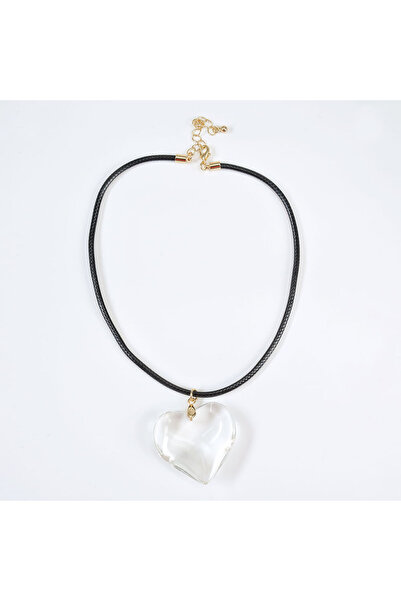 meli melo Colier choker cu snur negru si pandantiv inima transparenta