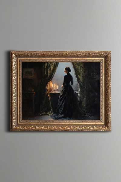 epiqart Woman in Front of the Window and by the Candlelight - Vintage Pattern...