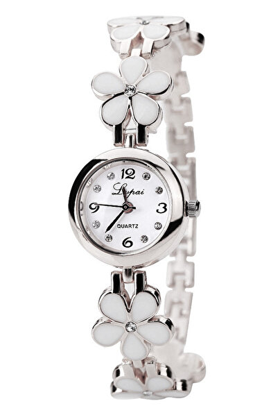 VeeShop Ceas de dama elegant, curea metalica cu flori delicate si cristale