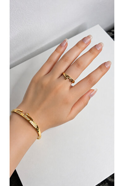 stainles steel Zircon Bracelet and Hand Ring Set Gold Hand Ring for All Occas...