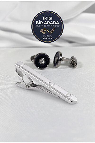 BLC Basic Line Co. The Obsidian Spark – Tek Taş Detaylı Siyah Klasik Kol Düğm...
