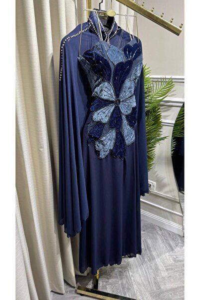 Mar style Luxury Velvet Rose Embroidery Cape Evening Dress