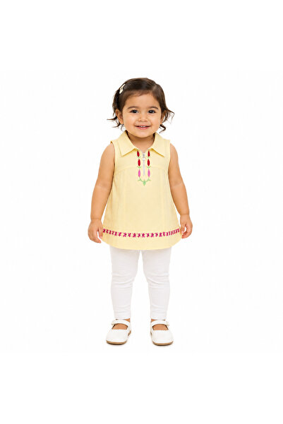 Generic Girls Sleeveless Embroidered Rose Blouse Yellow Color 2Y
