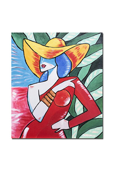 artnova Модерна ръчно рисувана картина, Жена с шапка, 60x50см, маслена на пла...