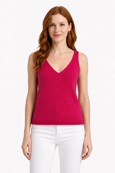Neden Tekstil Women's V-Neck Strappy Knitwear Single Jersey Undershirt T-Shirt