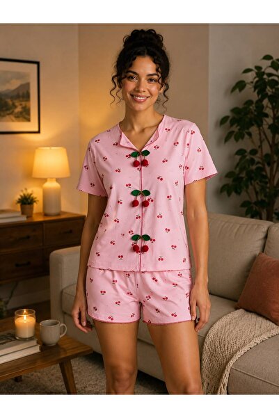 BALİS PİJAMA Kirazlı Şortlu Takım Kaliteli Rahat Baskılı Nakışlı Pijama Takım...