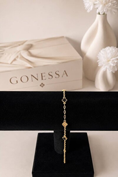 GONESSA 14k Altın Kaplama Minimal Yonca Gold Bileklik