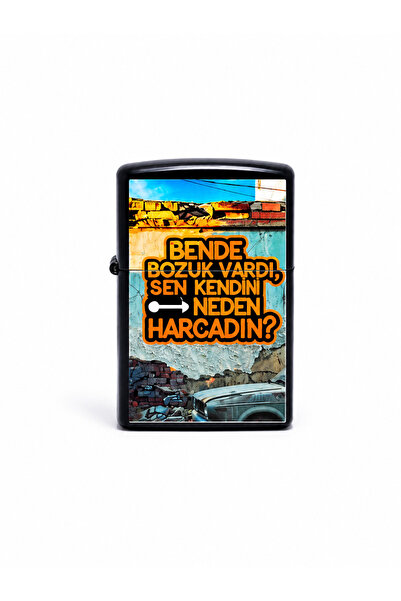 ONRSTORE Baskılı Benzinli Metal Çakmak – Klasik Kapaklı Doldurulabilir Çakmak